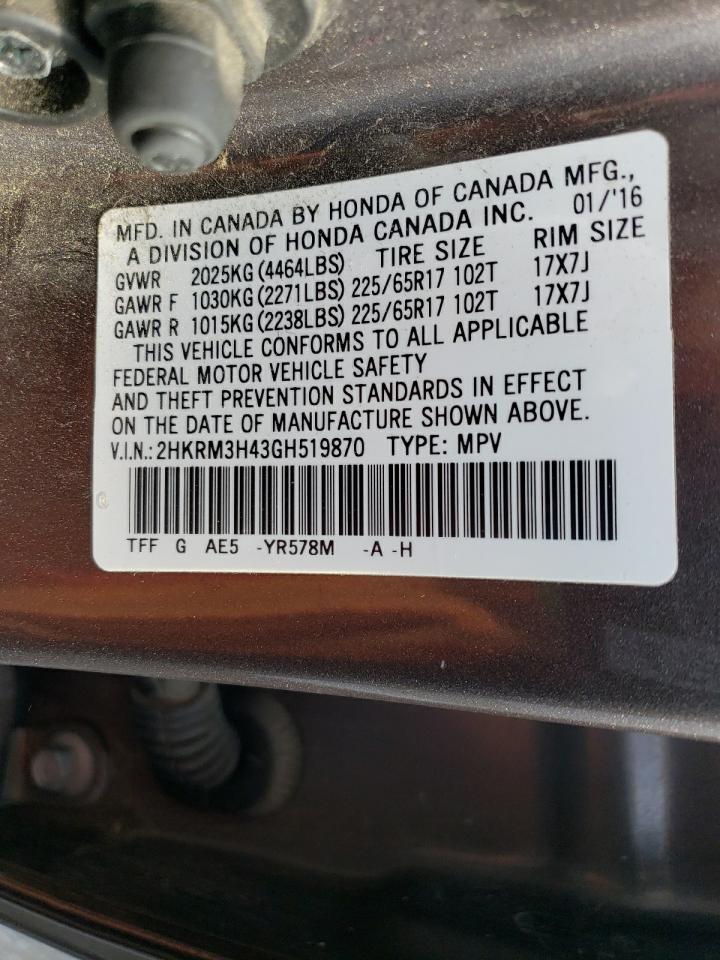 2HKRM3H43GH519870 HONDA CRV 2016