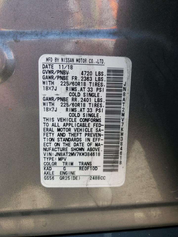 JN8AT2MV7KW384618 NISSAN ROGUE 2019