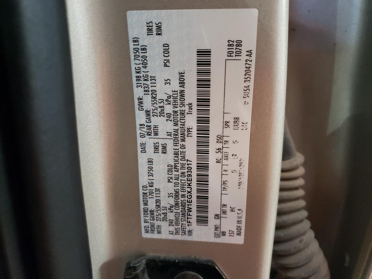 1FTFW1EGXJKE93017 FORD F-150 2018
