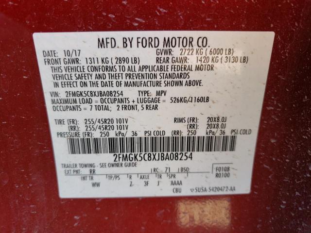 2FMGK5C8XJBA08254 Ford FLEX SEL