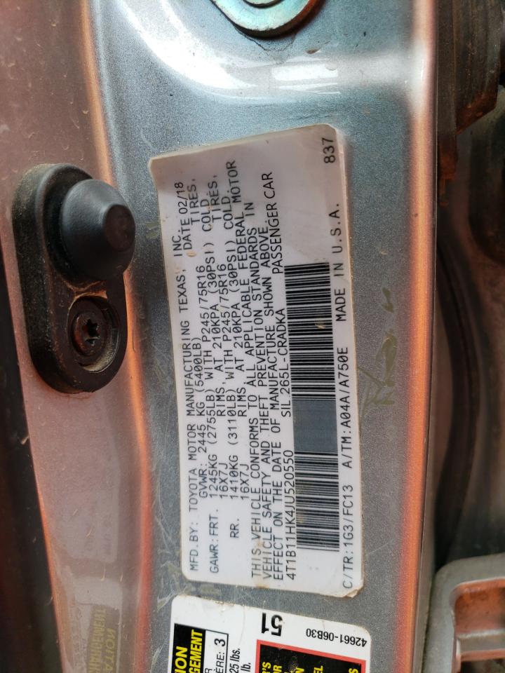 4T1B11HK6JU590437 TOYOTA CAMRY 2018
