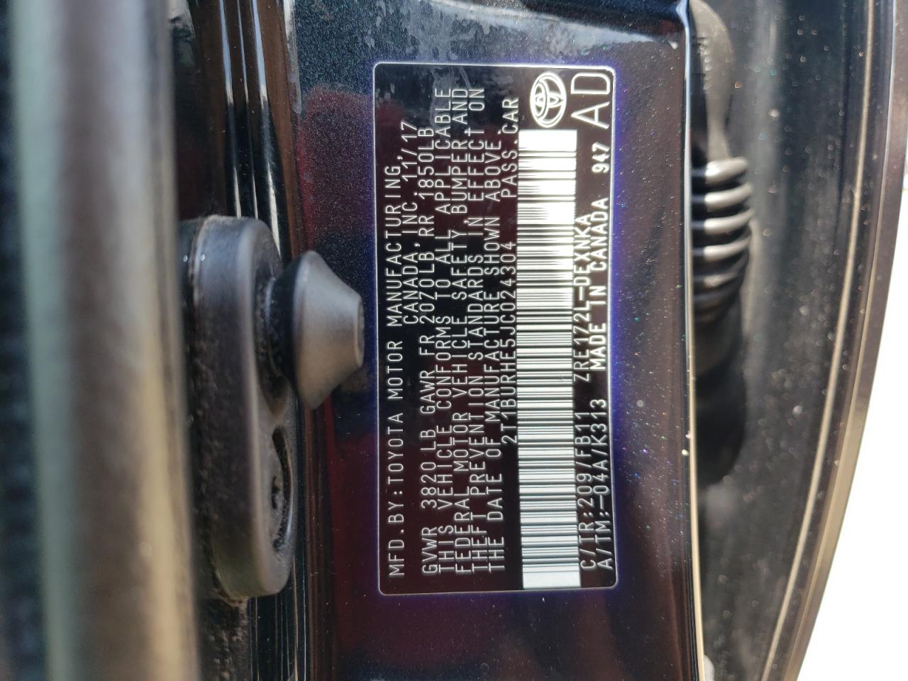 2T1BURHE5JC024304 TOYOTA COROLLA 2018