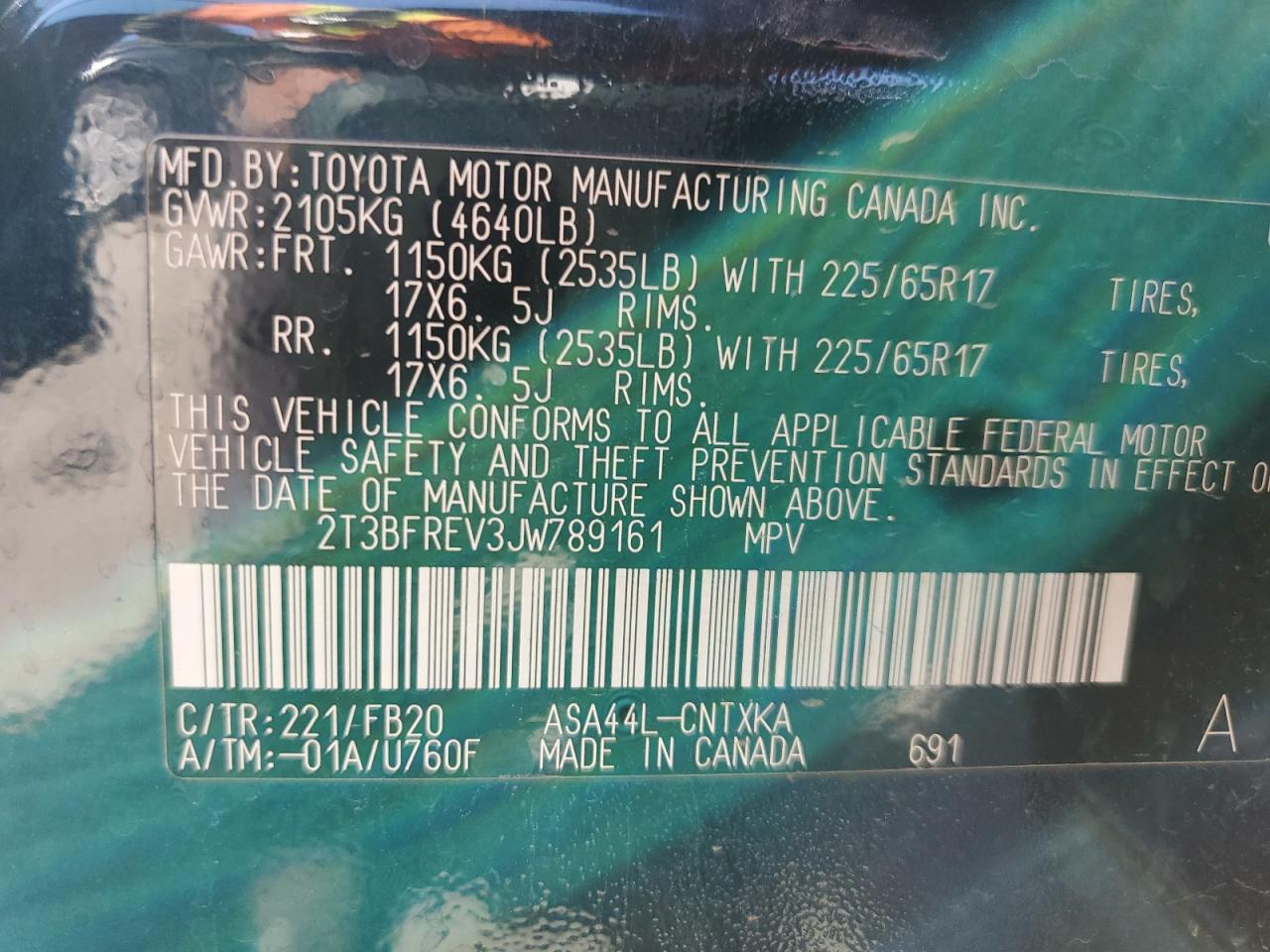 2T3BFREV3JW789161 TOYOTA RAV4 2018