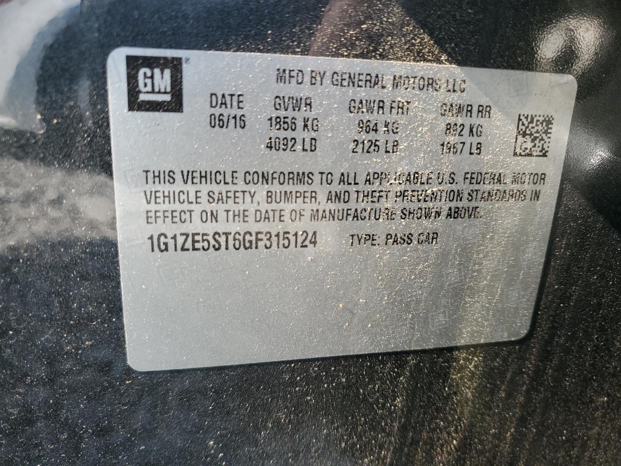 1G1ZE5ST6GF315124 CHEVROLET MALIBU 2016