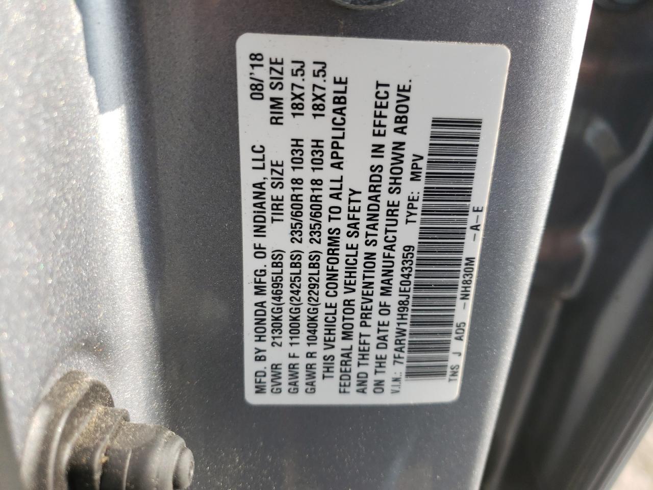 7FARW1H98JE043359 HONDA CRV 2018