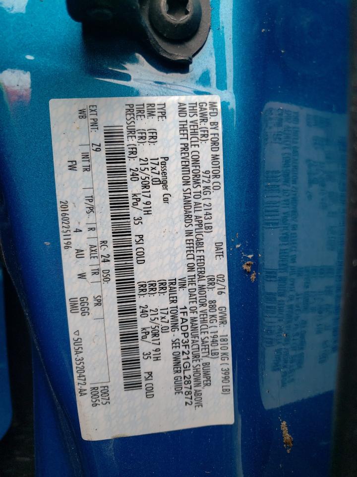 1FADP3F21GL287872 FORD FOCUS 2016