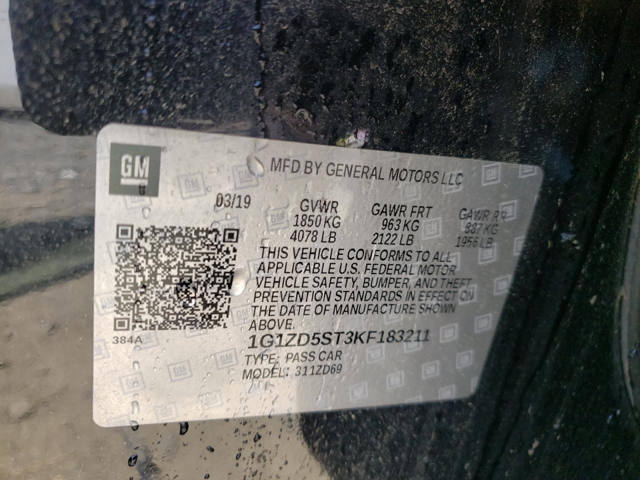 1G1ZD5ST3KF183211 CHEVROLET MALIBU 2019