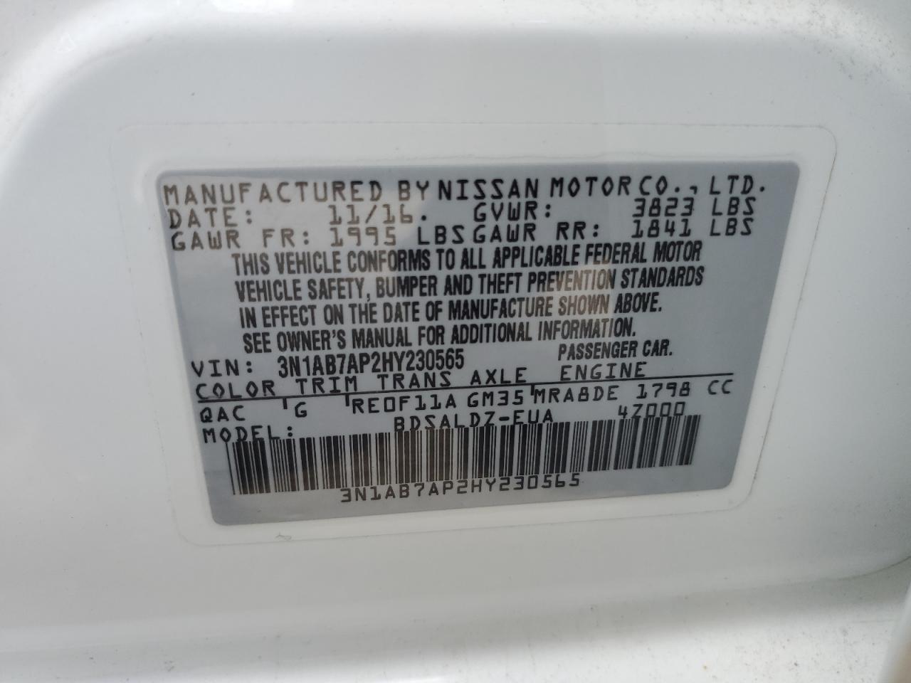 3N1AB7AP2HY230565 NISSAN SENTRA 2017