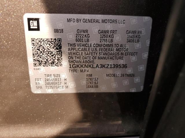 1GKKNKLA3KZ139536 GMC Acadia SLE 10