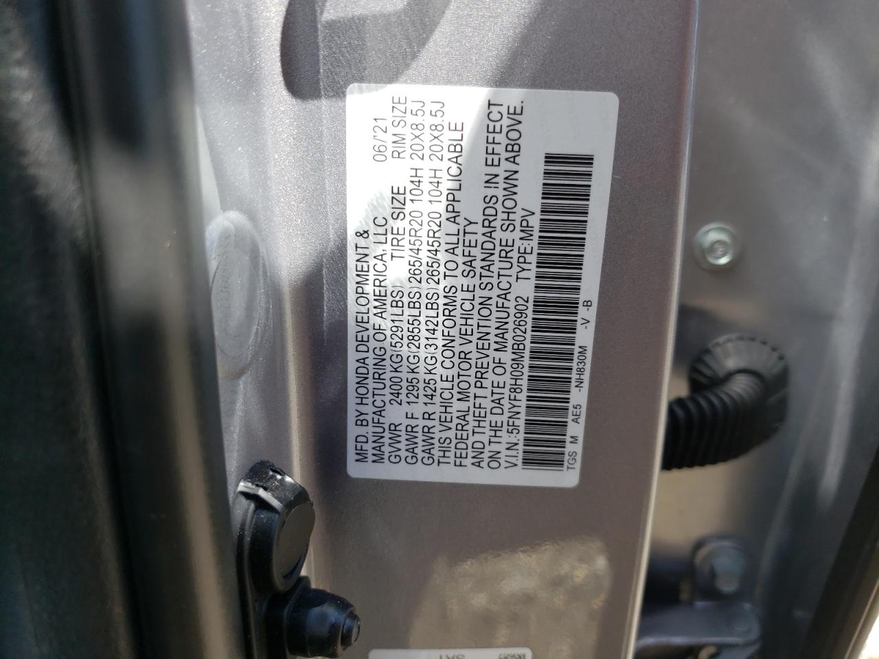 5FNYF8H09MB026902 HONDA PASSPORT 2021