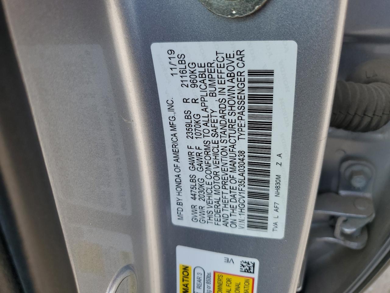 1HGCV1F35LA030438 HONDA ACCORD 2020