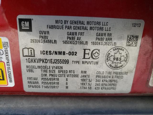 1GKKVPKD1EJ255099 GMC ACADIA SLE