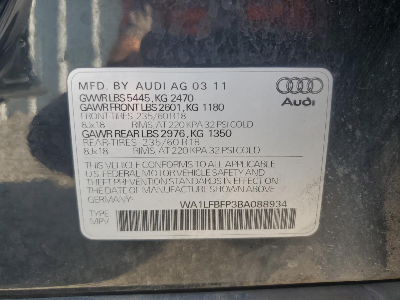 WA1LFBFP3BA088934 Audi Q5 2011. Фото: 12