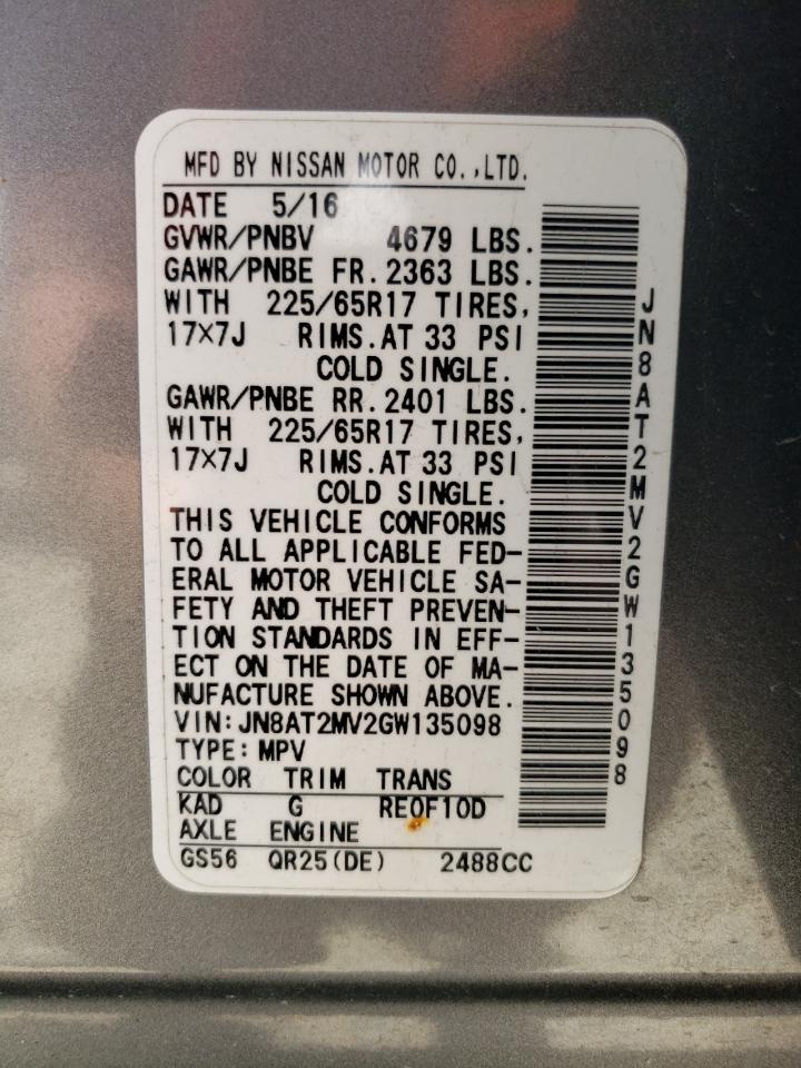 JN8AT2MV2GW135098 NISSAN ROGUE 2016