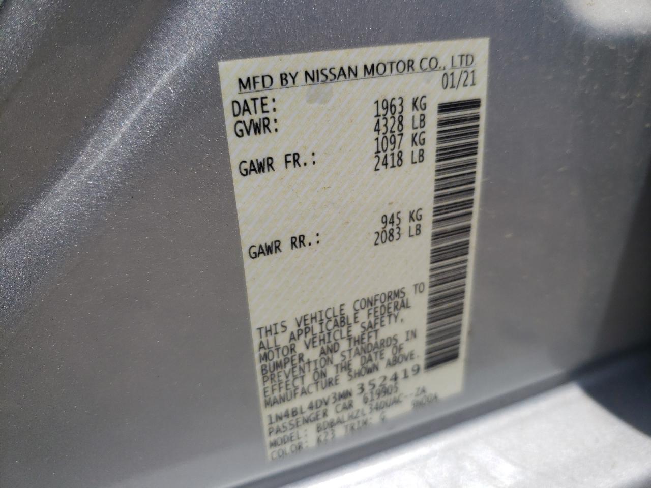 1N4BL4DV3MN352419 NISSAN ALTIMA 2021