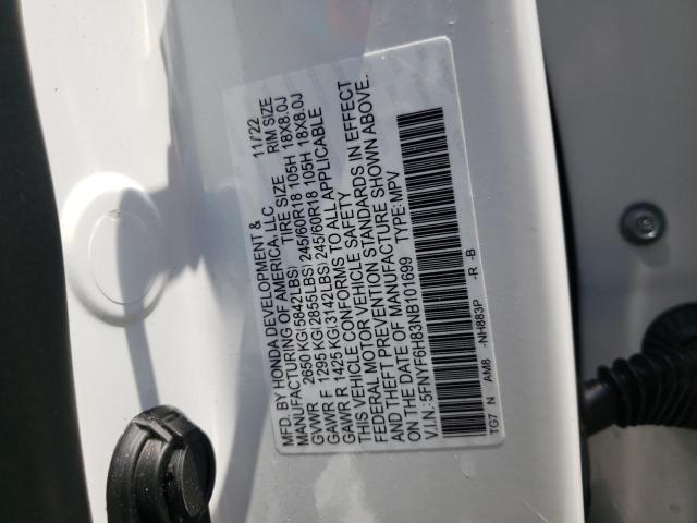 2022 HONDA PILOT TRAI 5FNYF6H83NB101699