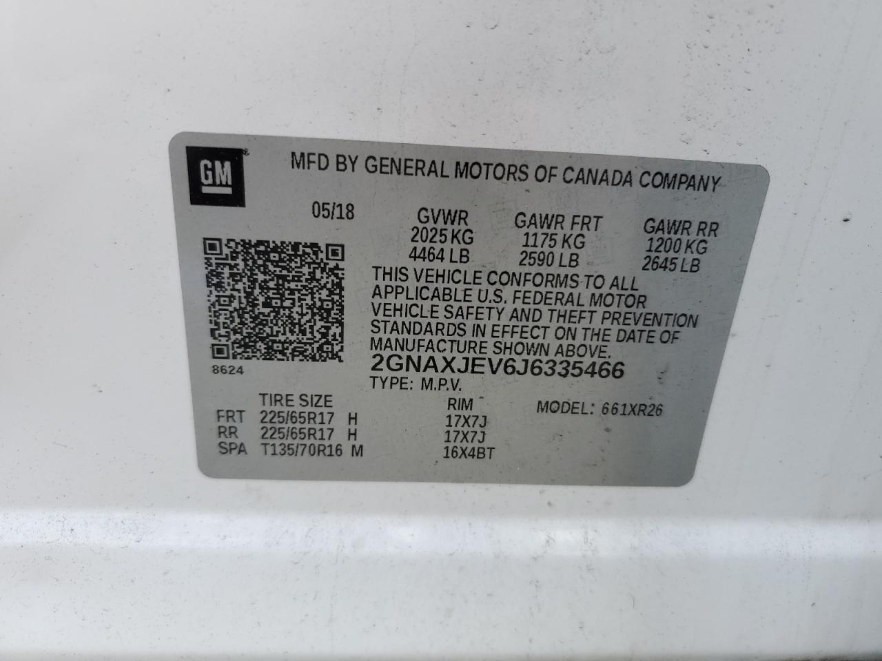 2GNAXJEV6J6335466 CHEVROLET EQUINOX 2018