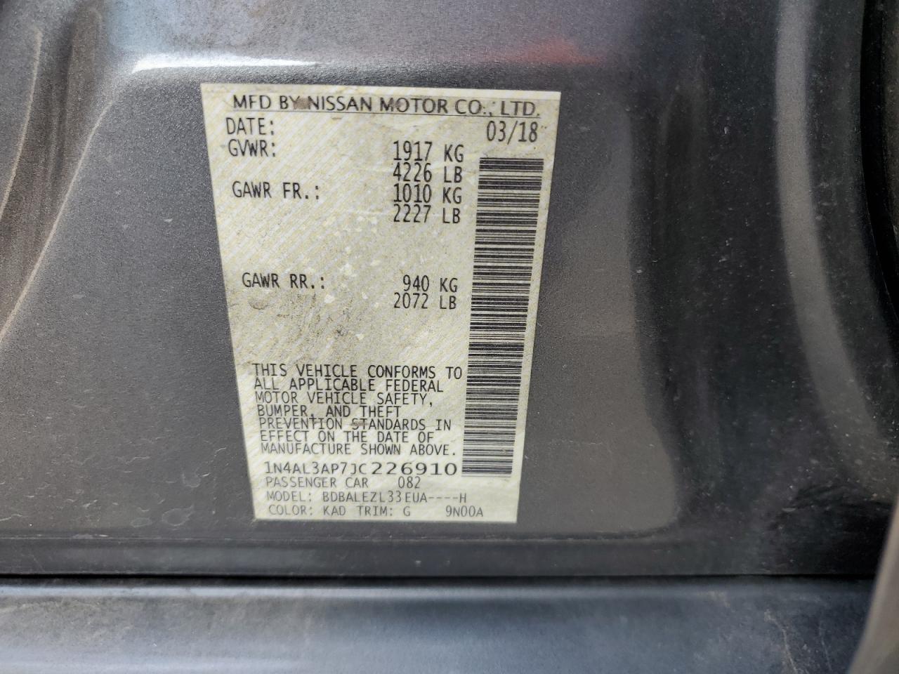 1N4AL3AP7JC226910 NISSAN ALTIMA 2018