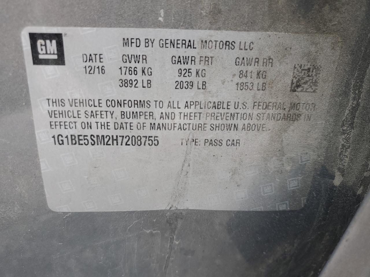 1G1BE5SM2H7208755 CHEVROLET CRUZE 2017