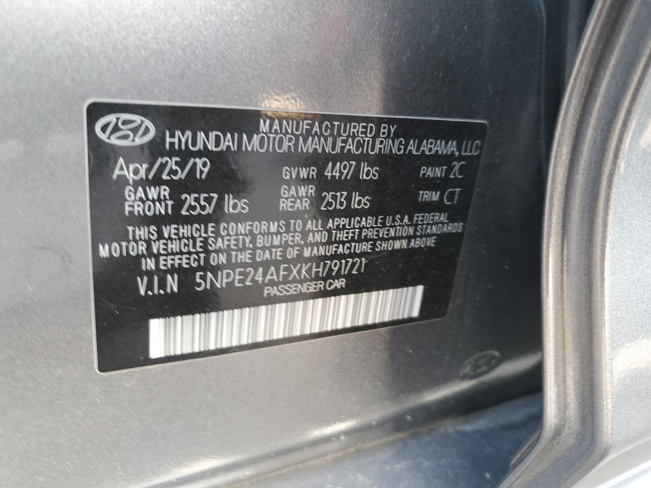 5NPE24AFXKH791721 2019 Hyundai Sonata Se