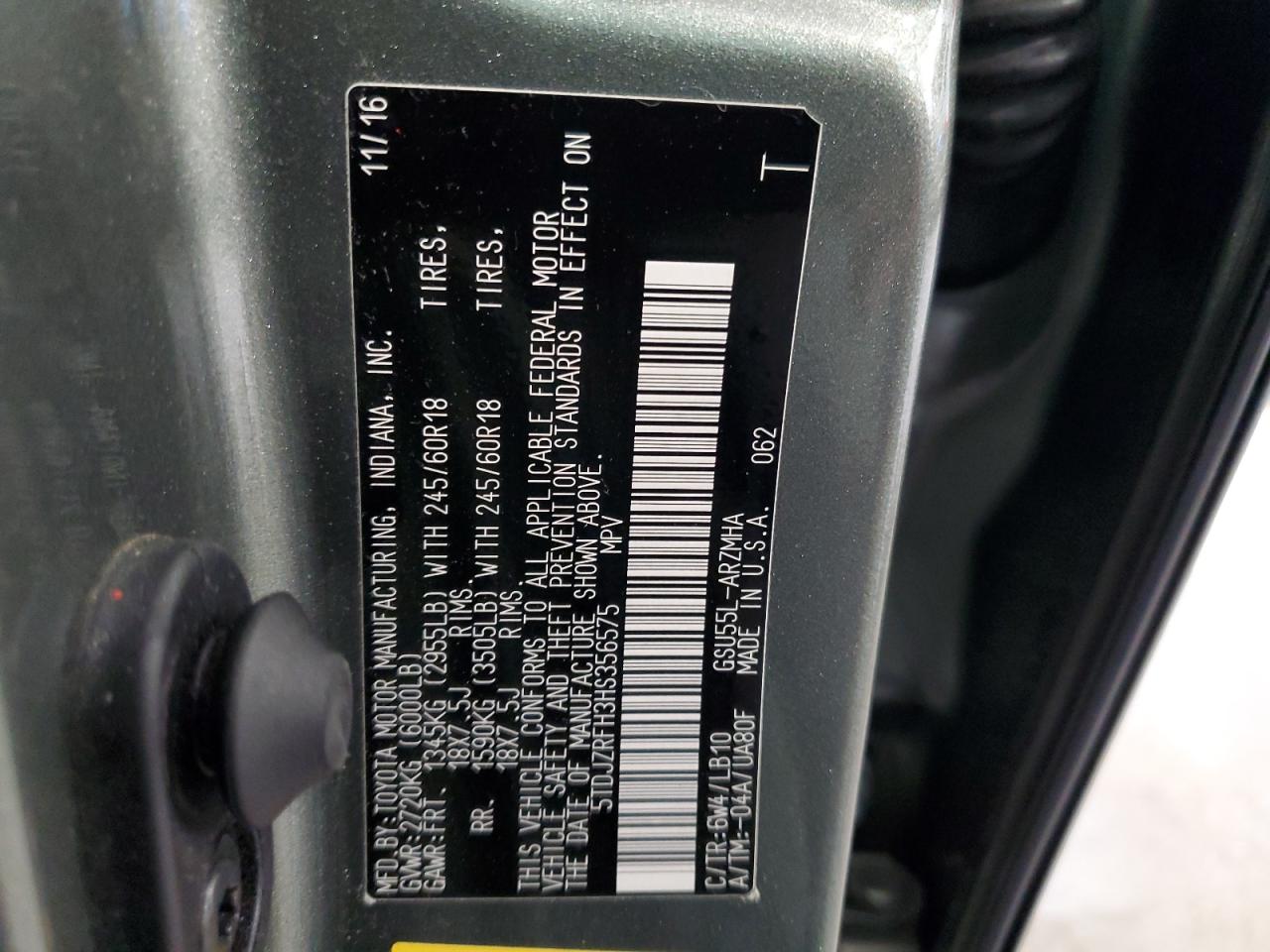 5TDJZRFH3HS356575 TOYOTA HIGHLANDER 2017