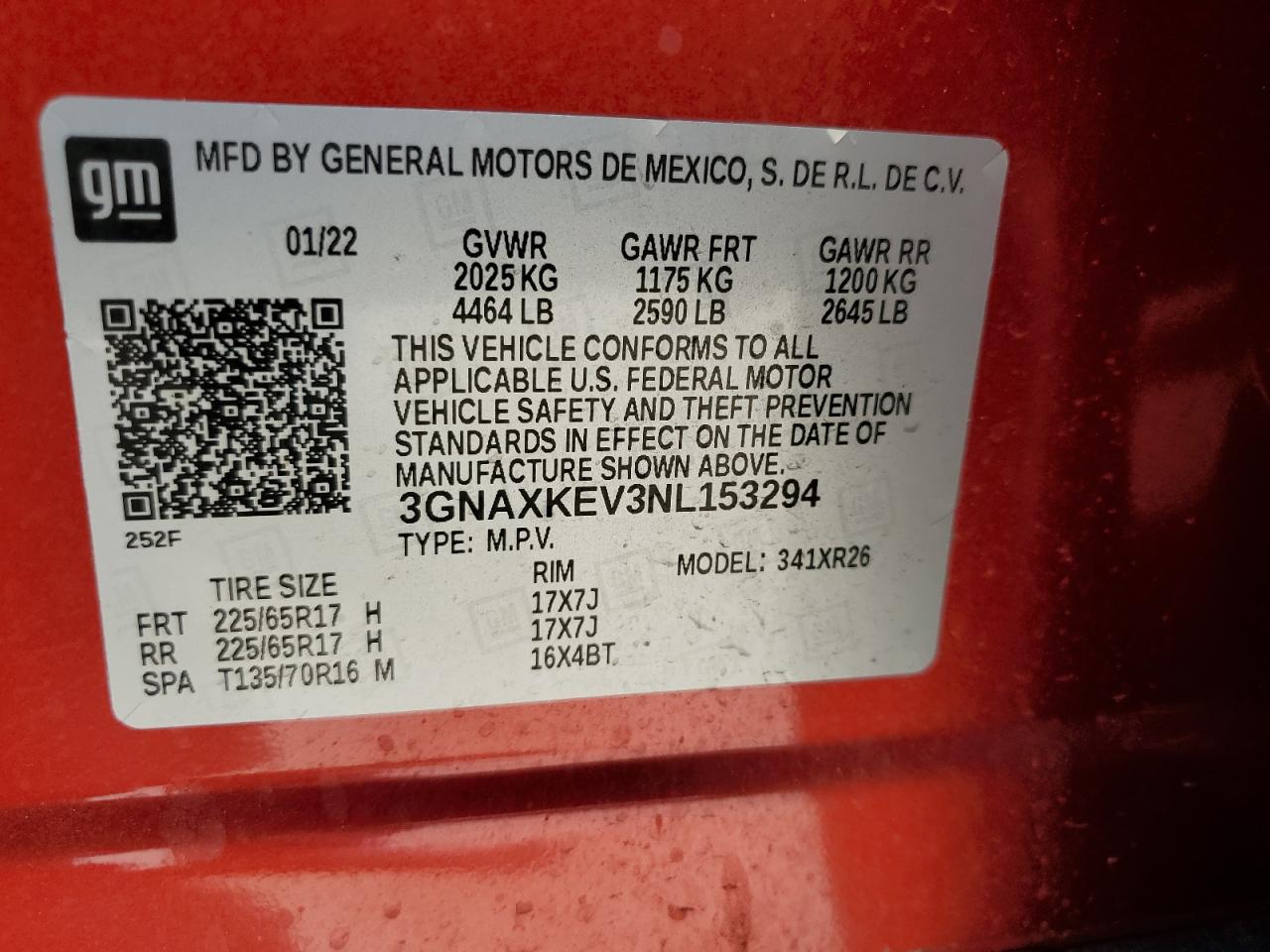 3GNAXKEV3NL153294 CHEVROLET EQUINOX 2022