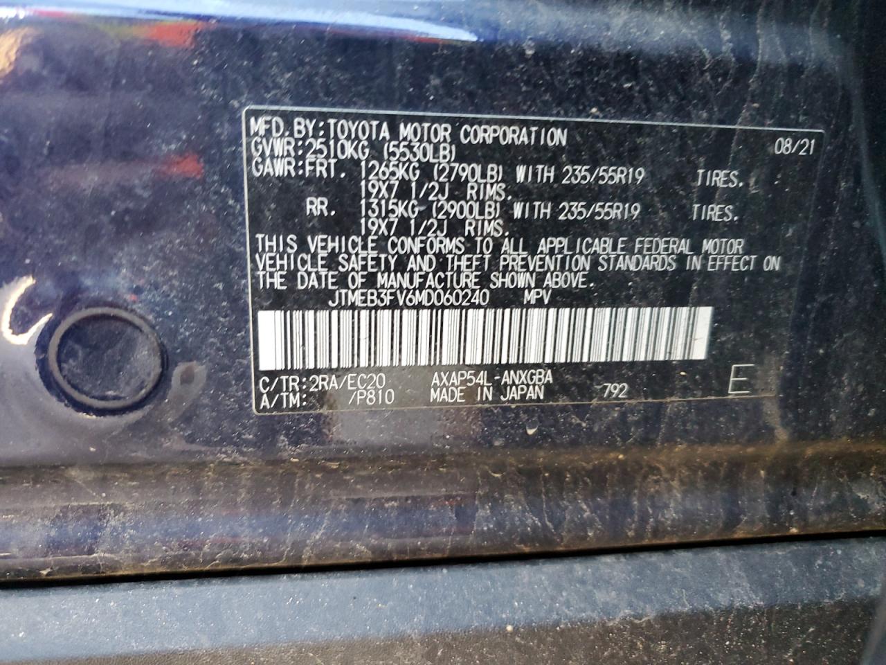 JTMEB3FV6MD060240 TOYOTA RAV4 2021