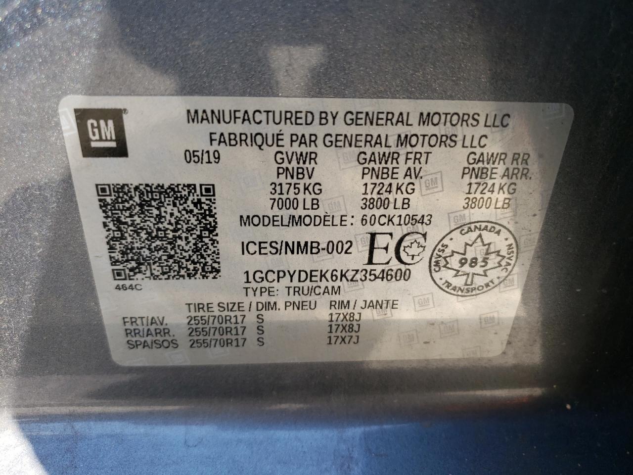 1GCPYDEK6KZ354600 CHEVROLET ALL Models 2019