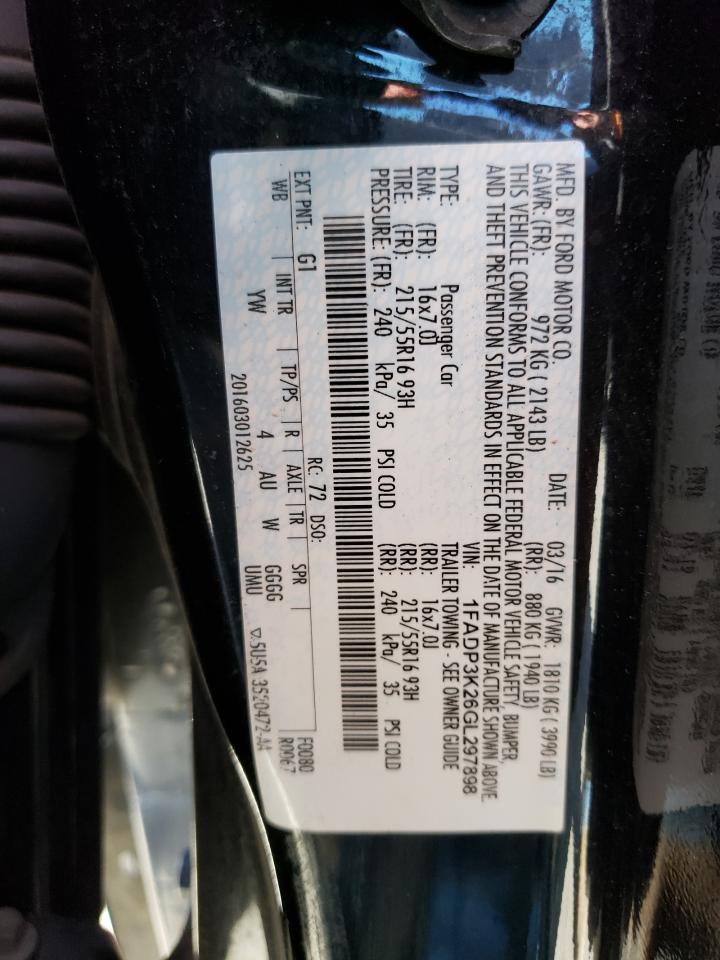 1FADP3K26GL297898 FORD FOCUS 2016