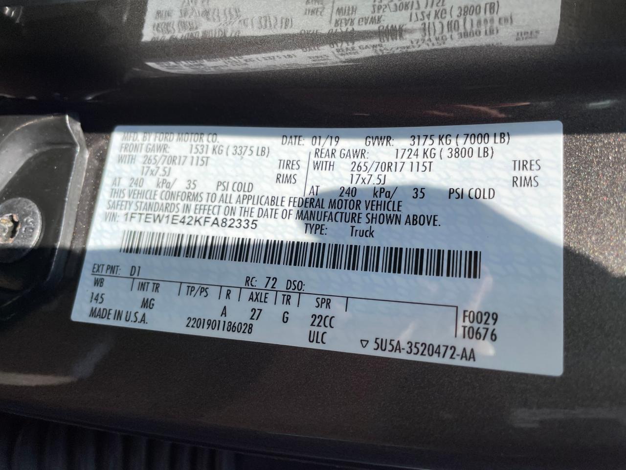 1FTEW1E42KFA82335 FORD F-150 2019