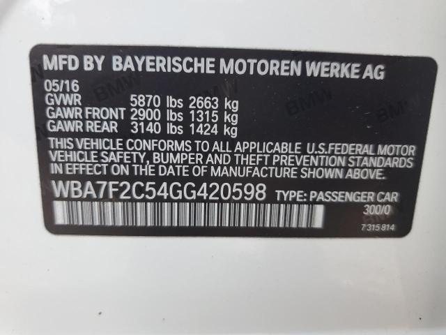 VIN WBA7F2C54GG420598 2016 BMW 7 Series, 750 XI no.12