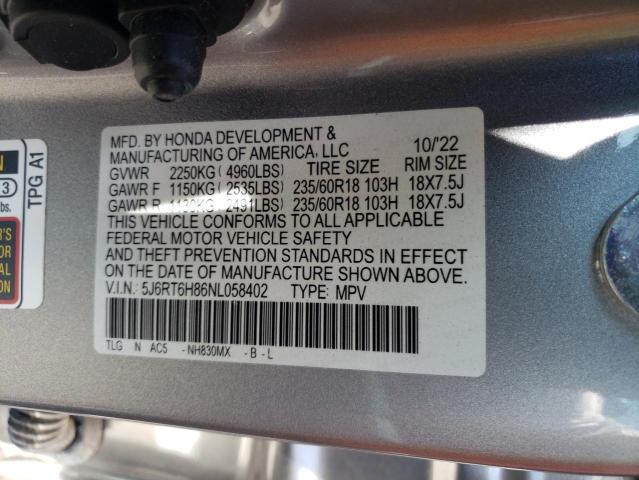 VIN 5J6RT6H86NL058402 2022 HONDA CRV no.13