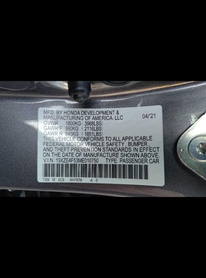 19XZE4F53ME010750 HONDA INSIGHT 2021