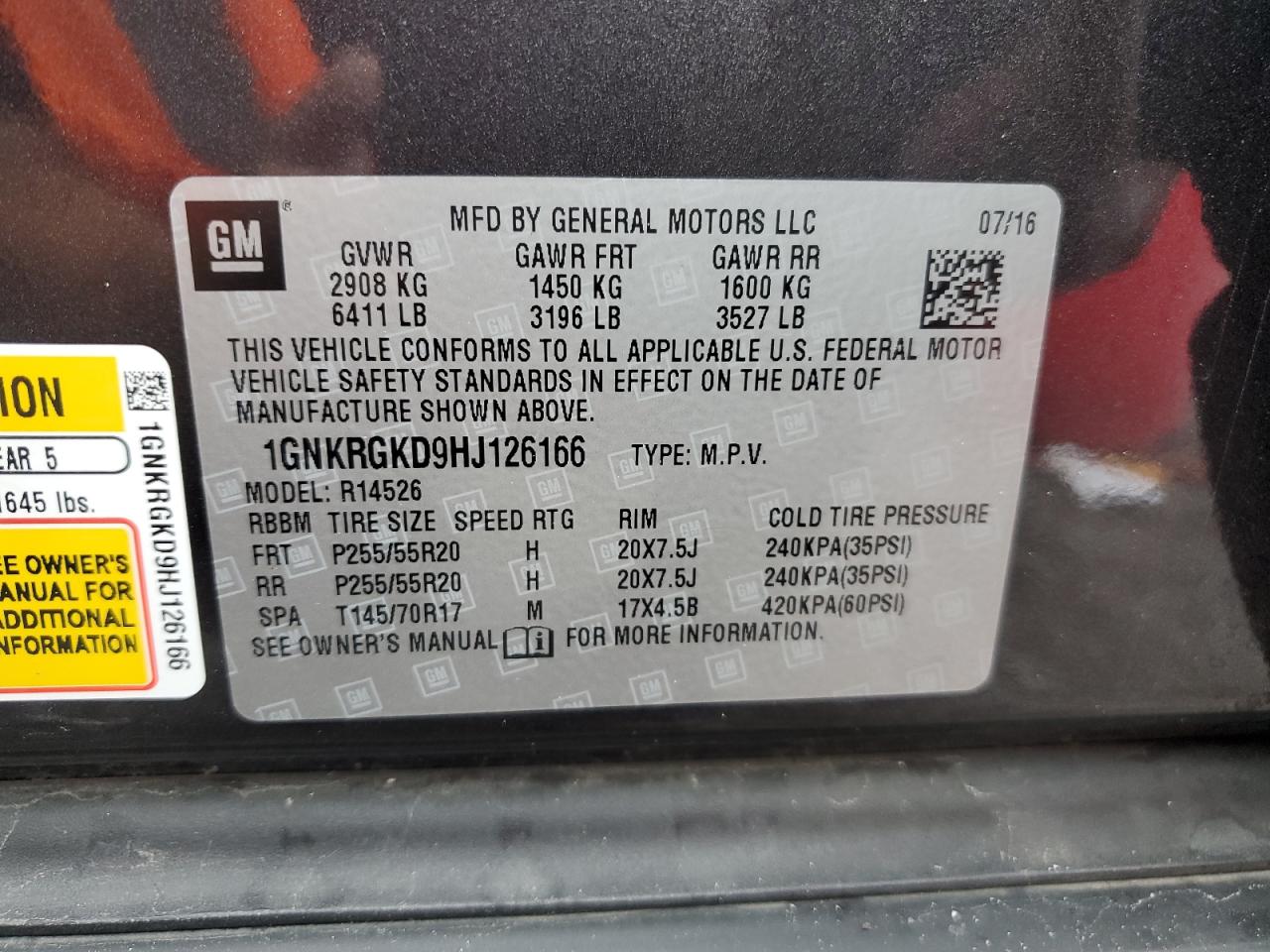 1GNKRGKD9HJ126166 CHEVROLET TRAVERSE 2017