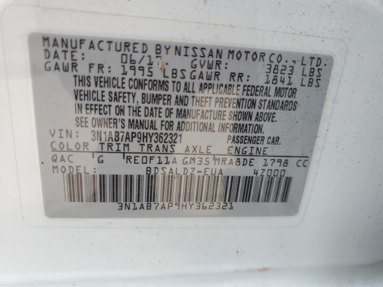 3N1AB7AP9HY362321 NISSAN SENTRA 2017