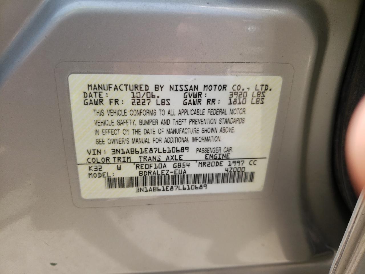 3N1AB61E87L610689 2007 Nissan Sentra 2.0