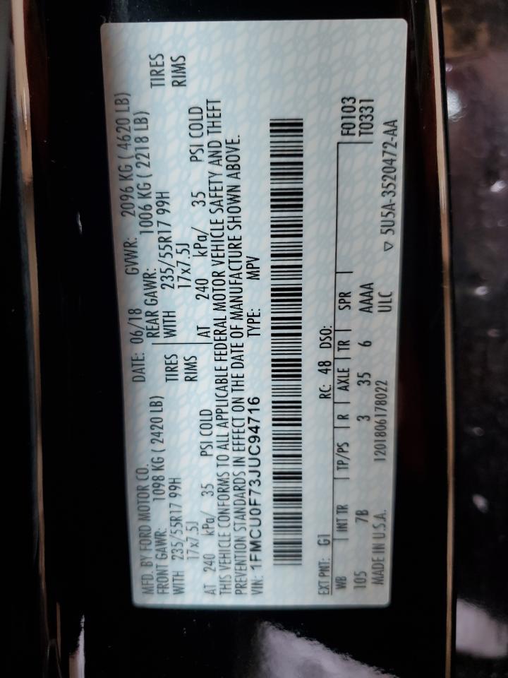 1FMCU0F73JUC94716 FORD ESCAPE 2018