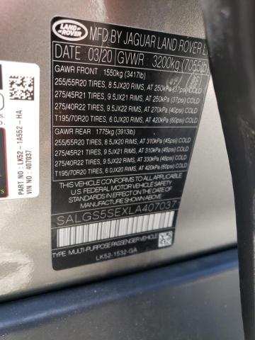 2020 LAND ROVER RANGE ROVE - SALGS5SEXLA407037