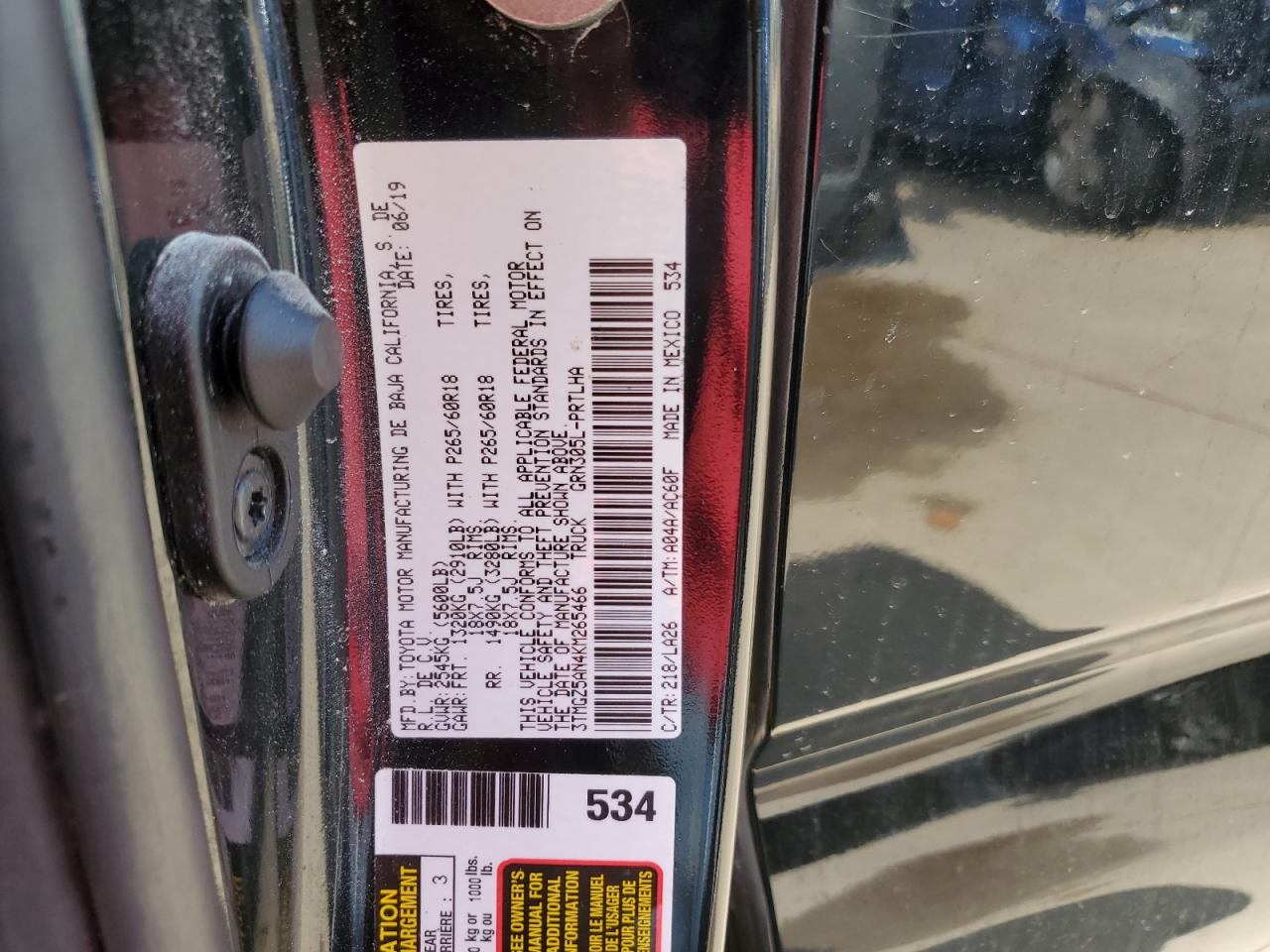 3TMGZ5AN4KM265466 TOYOTA TACOMA 2019