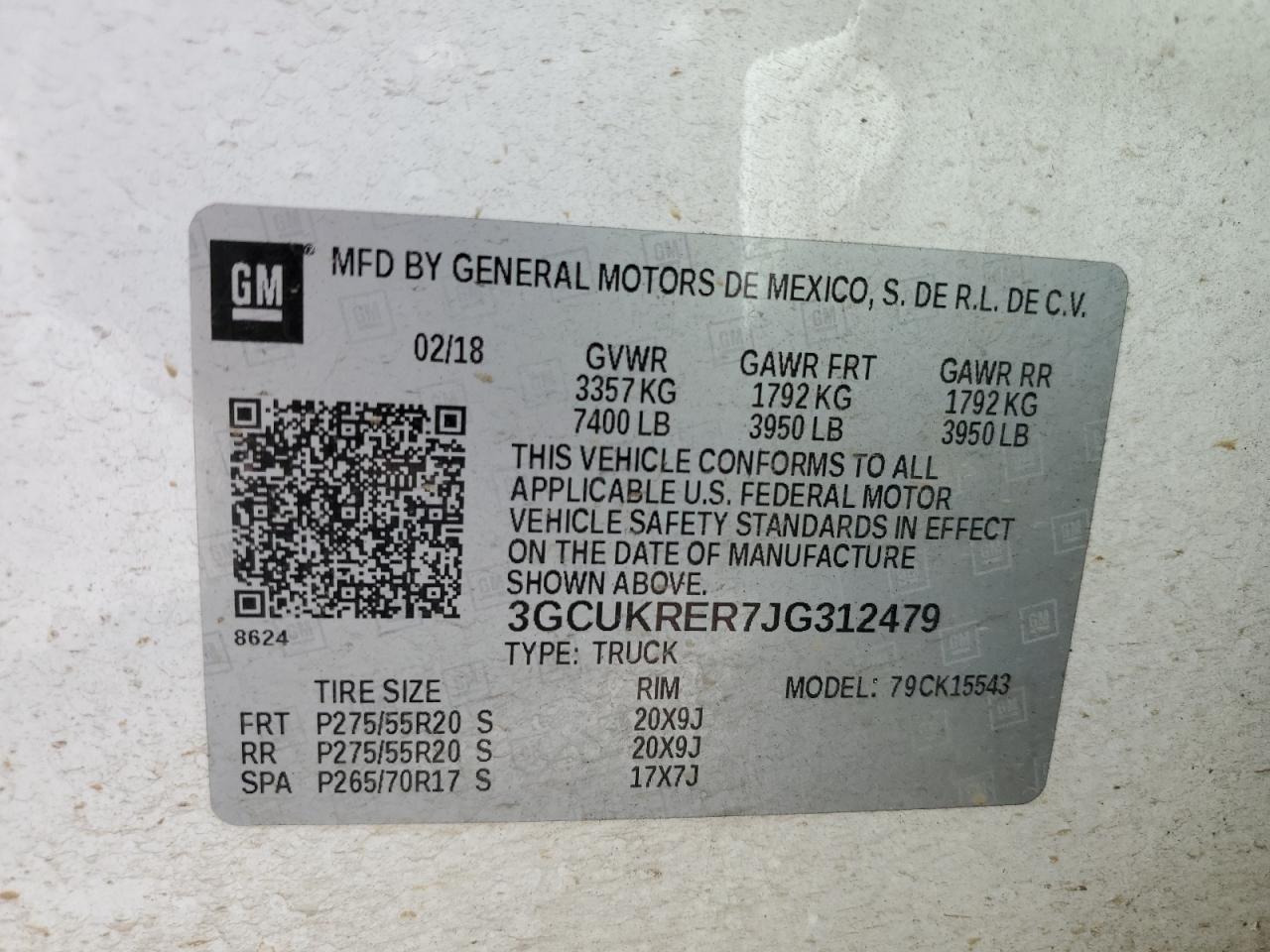 3GCUKRER7JG312479 CHEVROLET ALL Models 2018