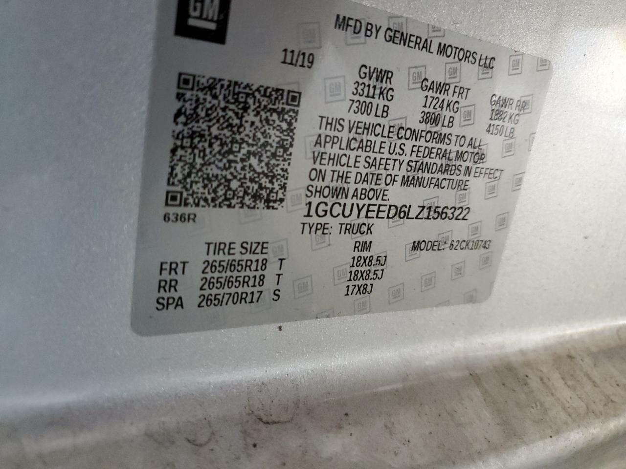 VIN: 1GCUYEED6LZ156322 2020 CHEVROLET ALL Models