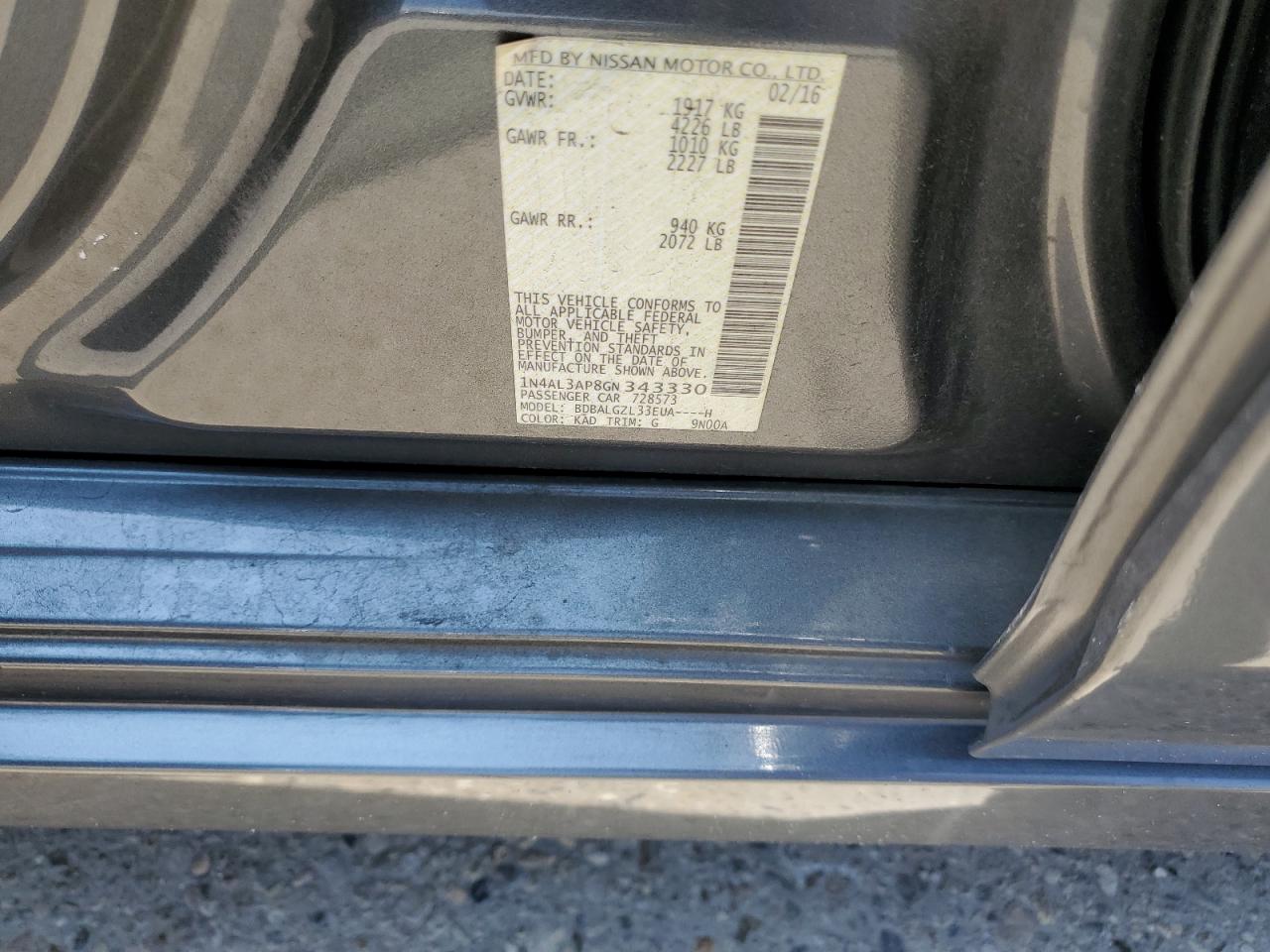 1N4AL3AP8GN343330 NISSAN ALTIMA 2016