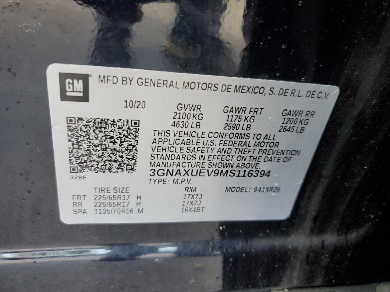 3GNAXUEV9MS116394 CHEVROLET EQUINOX 2021
