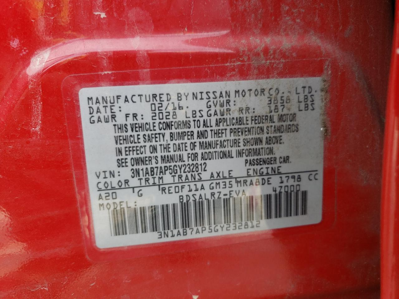 3N1AB7AP5GY232812 NISSAN SENTRA 2016