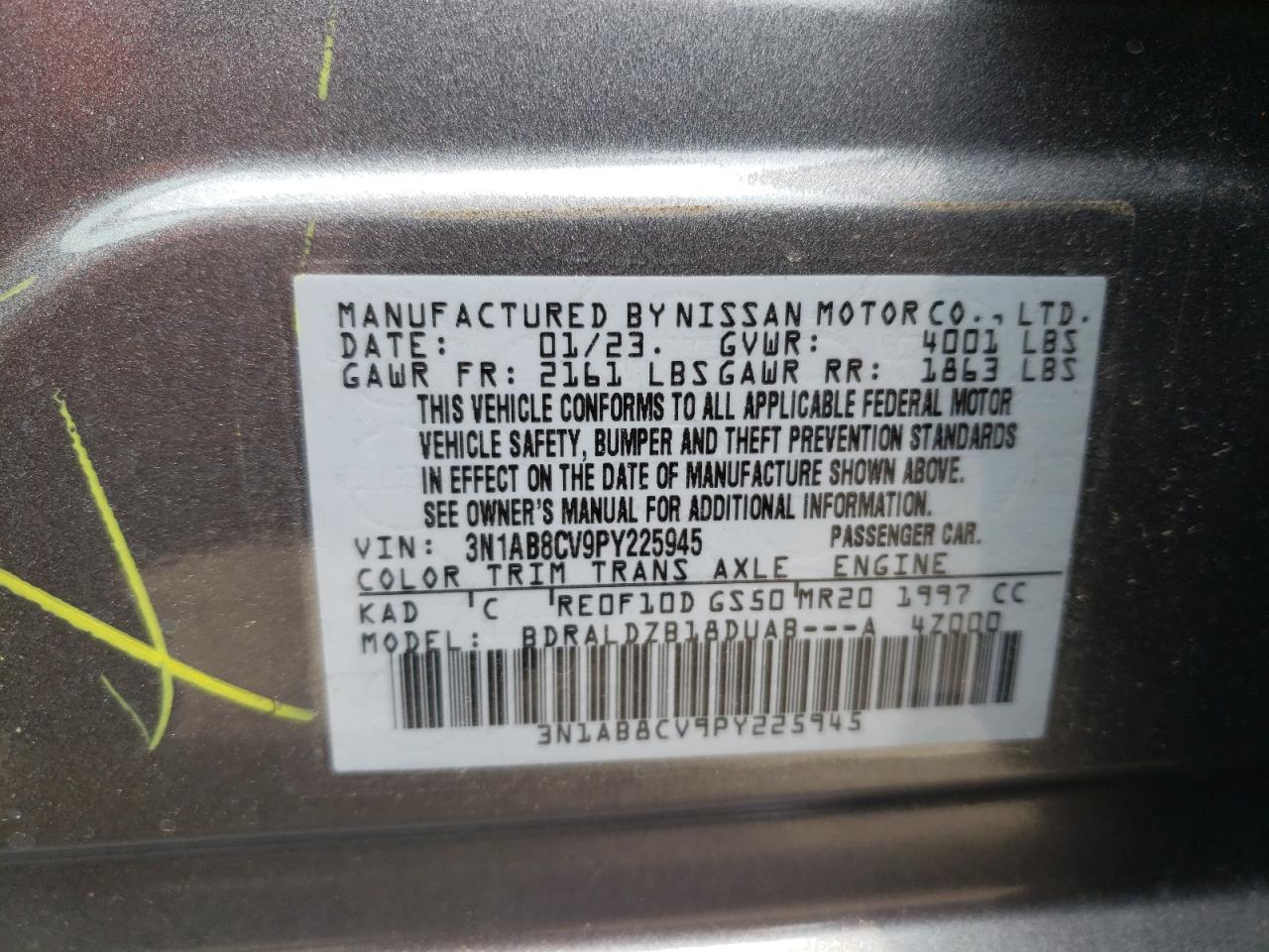 3N1AB8CV9PY225945 NISSAN SENTRA 2023