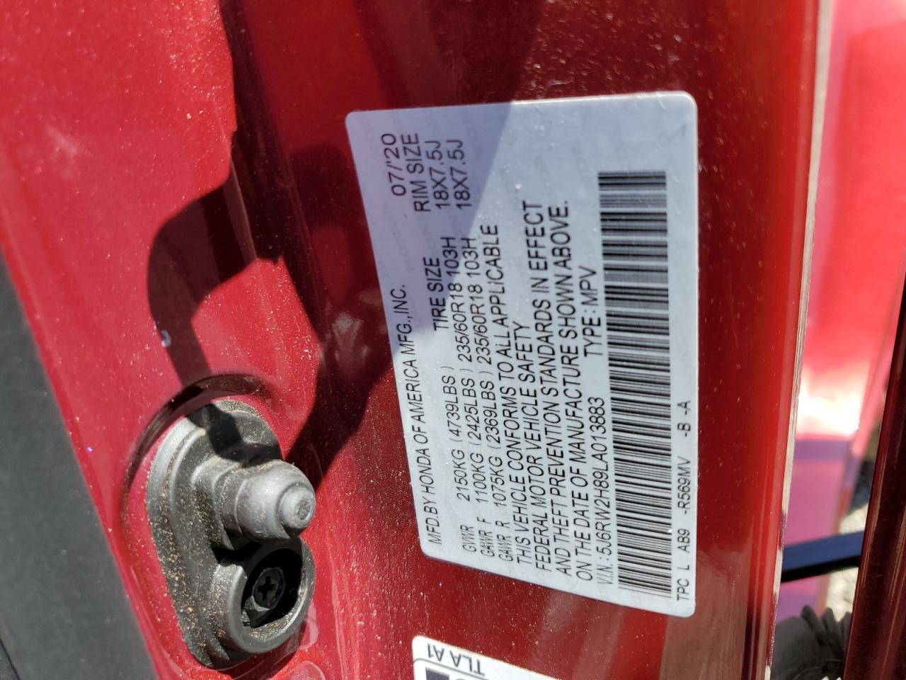 5J6RW2H89LA013883 HONDA CRV 2020