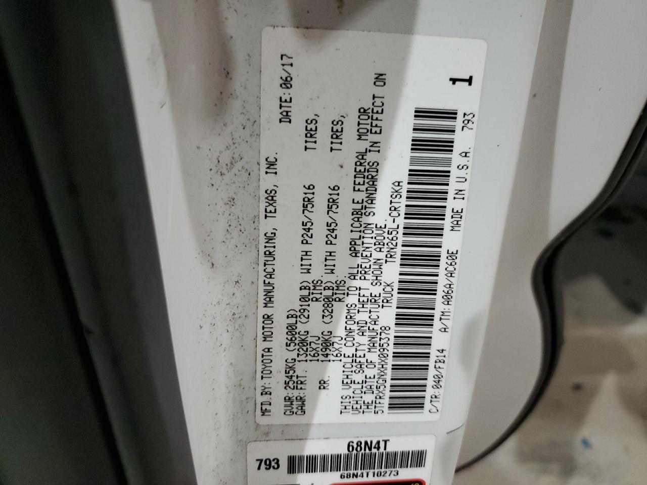 5TFRX5GNXHX095378 TOYOTA TACOMA 2017