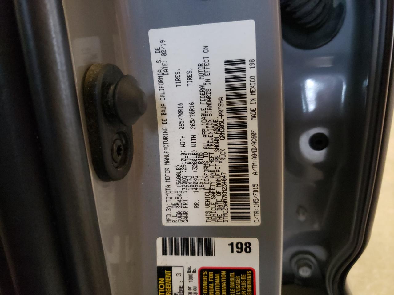 3TMCZ5AN7KM234047 TOYOTA TACOMA 2019