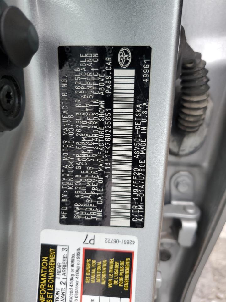 4T1BF1FK7GU225651 TOYOTA CAMRY 2016
