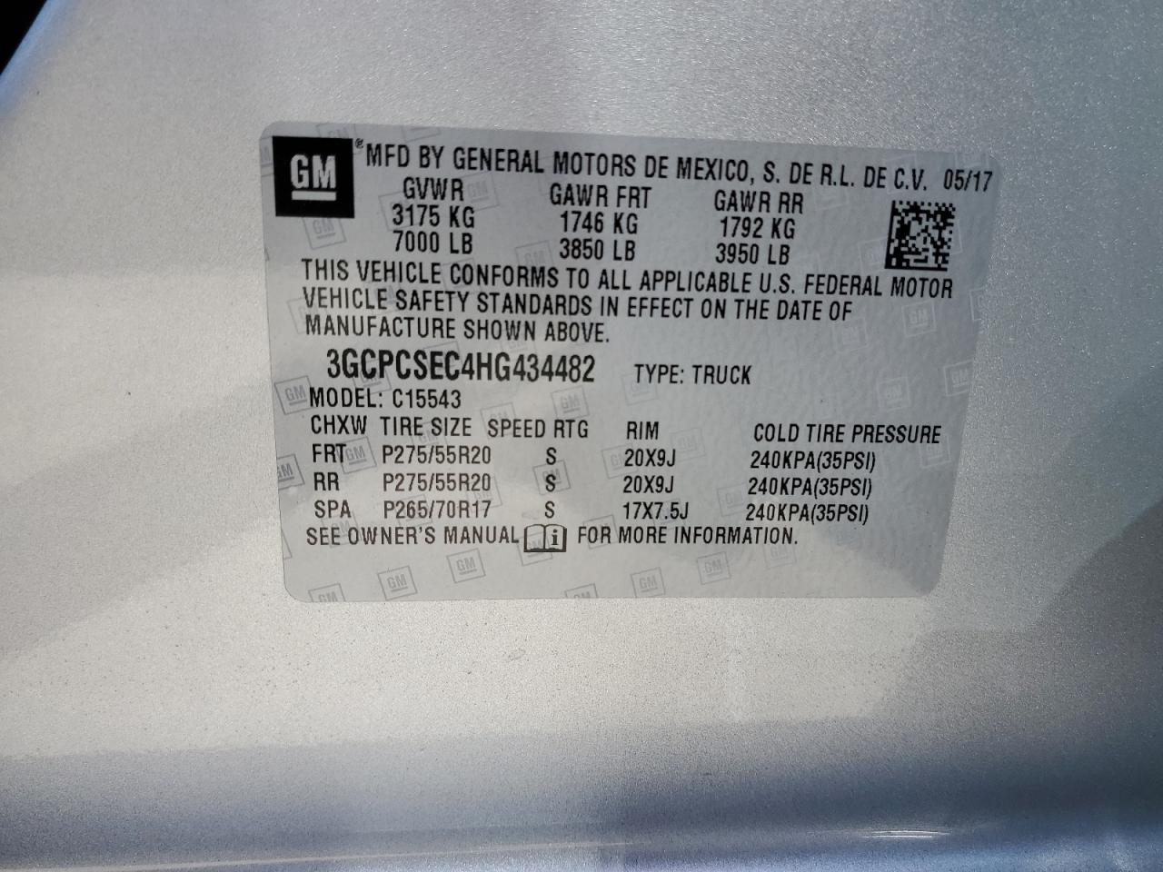 3GCPCSEC4HG434482 CHEVROLET ALL Models 2017